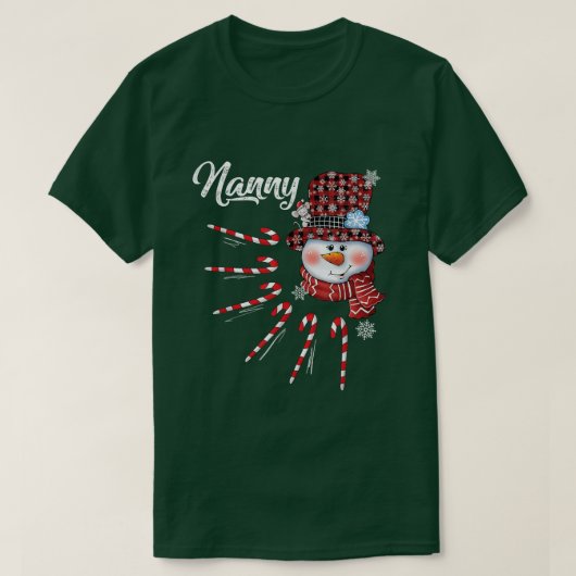Nanny Snowman Candy Cane Kerstrood Pet 9 T-shirt (Design voorkant)
