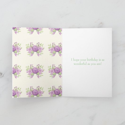 Nanny Verjaardag Kaart - Paarse Aquarel Bloem (Binnen)