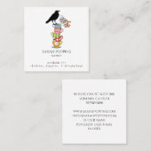 Nanny Whimsical Waterverf Crow & Tea Cups Vierkante Visitekaartje (Voorkant / Achterkant)