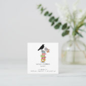 Nanny Whimsical Waterverf Crow & Tea Cups Vierkante Visitekaartje (Staand voorkant)