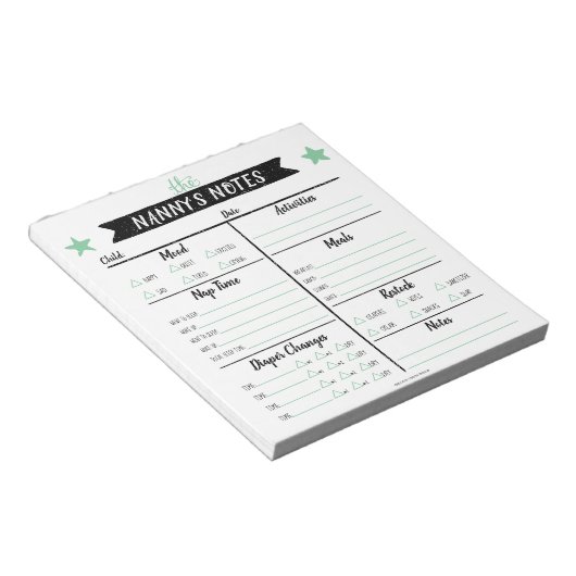 Nanny's Notes Babysitter Notes Notitieblok (Schuin)