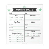 Nanny's Notes Babysitter Notes Notitieblok (Voorkant)