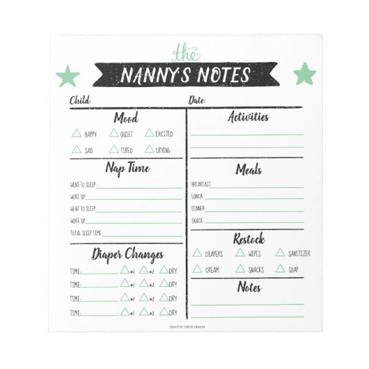 Nanny's Notes Babysitter Notes Notitieblok (Voorkant)