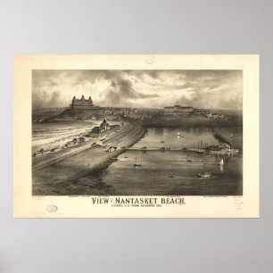 Nantasket Beach Mass. 1885 Antiek panoramische kaa Poster