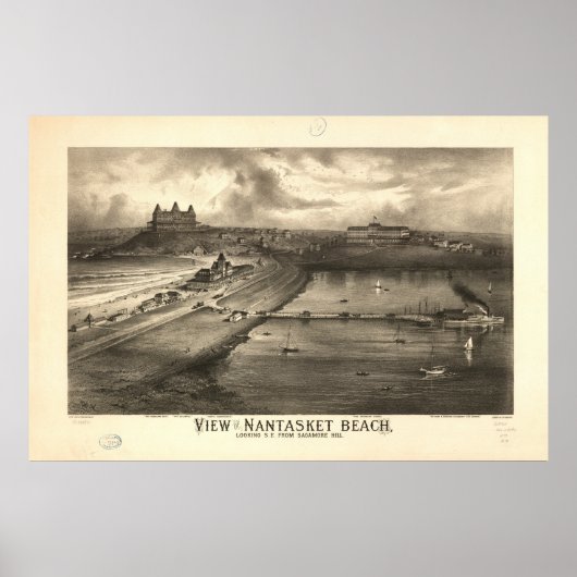 Nantasket Beach Mass. 1885 Antiek panoramische kaa Poster (Voorkant)