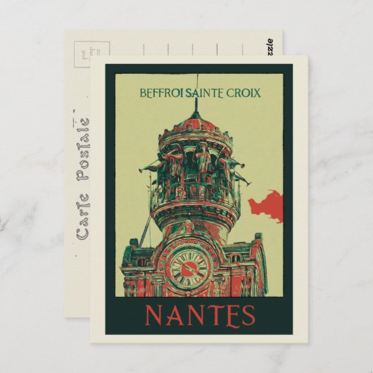 Nantes belfry Sainte Croix Frankrijk Briefkaart (Voorkant / Achterkant)