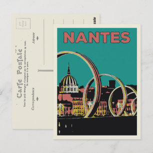 Nantes France uitzicht van de stad bij nacht Briefkaart