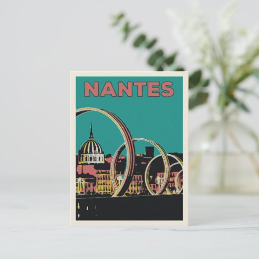 Nantes France uitzicht van de stad bij nacht Briefkaart (Staand voorkant)