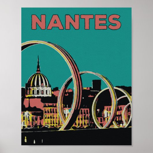 Nantes France uitzicht van de stad bij nacht Poster (Voorkant)