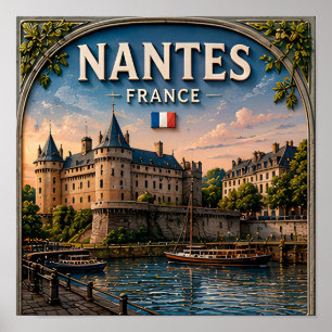 🌙 Nantes Frankrijk Maanverlicht Kasteel En Rivier Poster