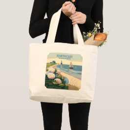 Nantucket Beach Hydrangeas Lighthouse Boat Retro Grote Tote Bag