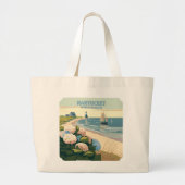 Nantucket Beach Hydrangeas Lighthouse Boat Retro Grote Tote Bag (Voorkant)