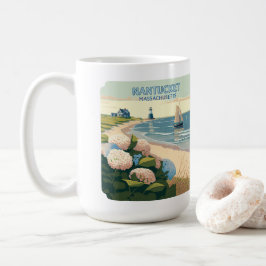 Nantucket Beach Hydrangeas Lighthouse Boat Retro Koffiemok