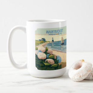 Nantucket Beach Hydrangeas Lighthouse Boat Retro Koffiemok