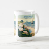 Nantucket Beach Hydrangeas Lighthouse Boat Retro Koffiemok (Voorkant rechts)