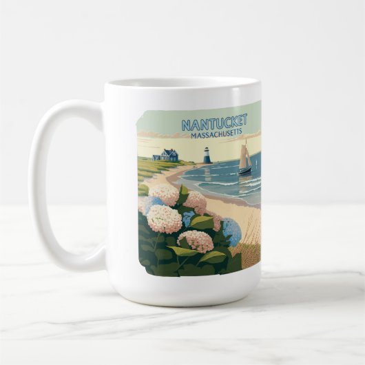 Nantucket Beach Hydrangeas Lighthouse Boat Retro Koffiemok (Links)