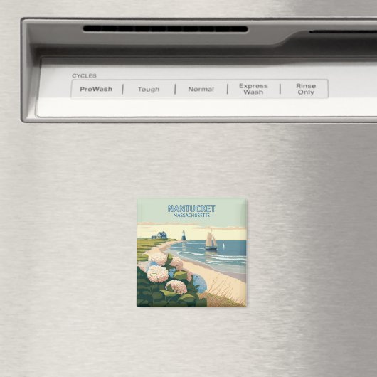 Nantucket Beach Hydrangeas Lighthouse Boat Retro Magneet (Insitu (Vaatwasser))