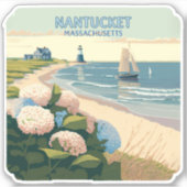 Nantucket Beach Hydrangeas Lighthouse Boat Retro Sticker (Voorkant)