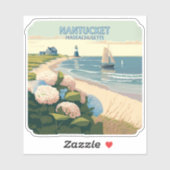 Nantucket Beach Hydrangeas Lighthouse Boat Retro Sticker (Vel)