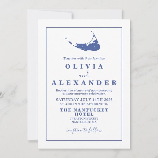 Nantucket blauwe bruiloft uitnodiging (Voorkant)