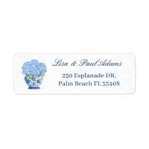 Nantucket Blue Chinoiserie Hydrangea Retouradres Etiket