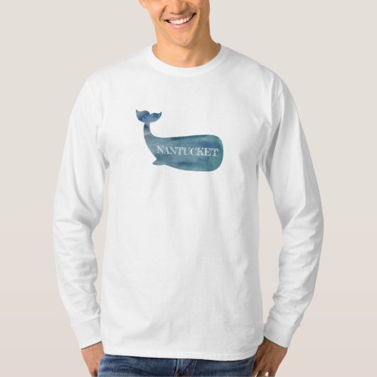 Nantucket Blue Whale Beach Long Slaper T-shirt (Voorkant)