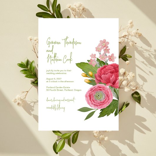 Nantucket Bouquet Wedding Invitation Kaart