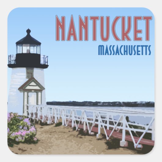 Nantucket Brant Point Lighthouse Massachusetts Vierkante Sticker (Voorkant)