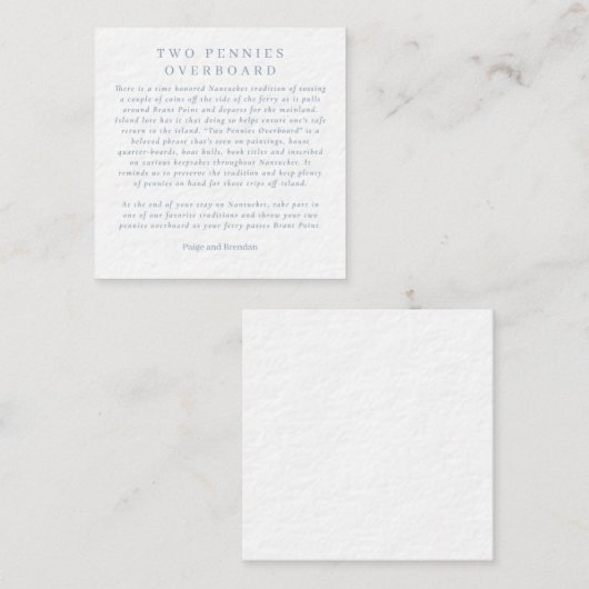 Nantucket bruiloft gunst - twee centen overboord informatiekaartje (Voorkant / Achterkant)