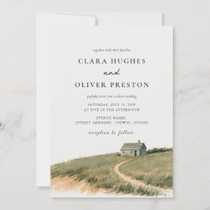 Nantucket Cottage Duingras Watercolor Bruiloft Kaart