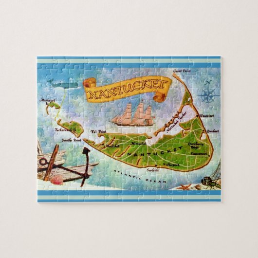 Nantucket Eiland 8x10 Legpuzzelkaart Legpuzzel (Horizontaal)