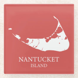 Nantucket Eiland Kaart nantucket rood Glazen Onderzetter