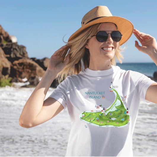 Nantucket Eiland Kaart T-shirt