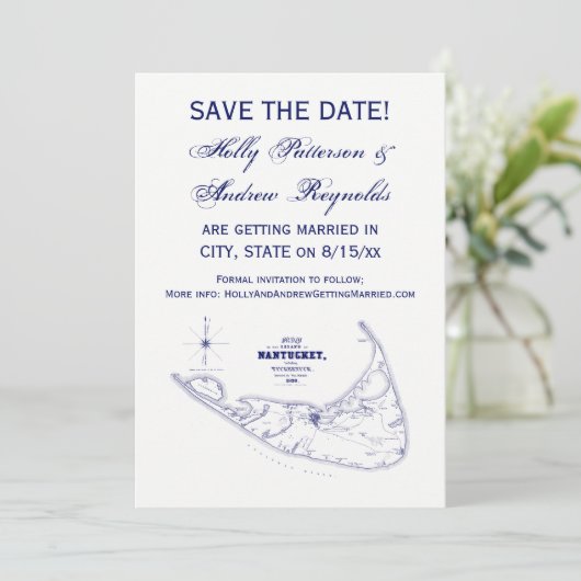 Nantucket Eiland MA Vintage Kaart Marineblauw (Staand voorkant)