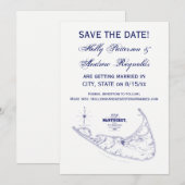 Nantucket Eiland MA Vintage Kaart Marineblauw (Voorkant / Achterkant)