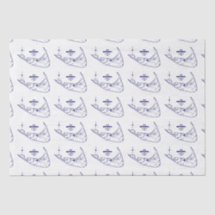 Nantucket Eiland MA Vintage Kaart Marineblauw Tissuepapier