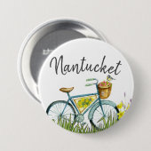Nantucket fiets met bloemmandje ronde button 7,6 cm (Voorkant /achterkant)