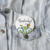 Nantucket fiets met bloemmandje ronde button 7,6 cm (In situ)