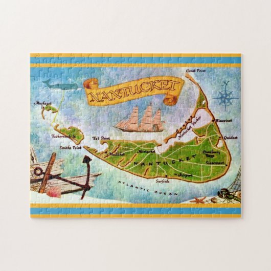  Nantucket Island 11x14 Kaart  Legpuzzel (Horizontaal)