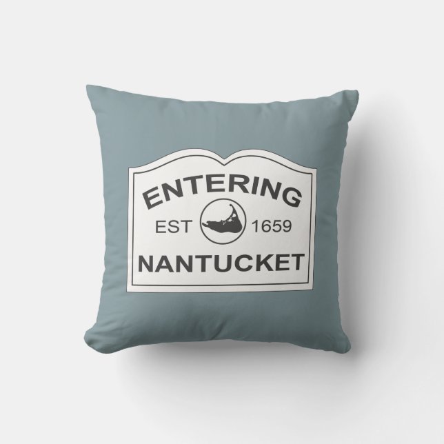 Nantucket Island, Est 1659 met Map in Denim Blue Kussen (Voorkant)