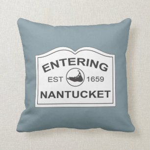 Nantucket Island, Est 1659 met Map in Denim Blue Kussen