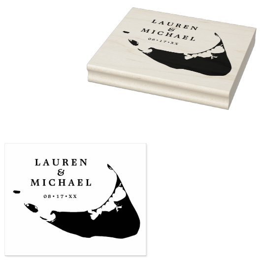 Nantucket Island Kaart Bruiloft Monogram Rubberstempel (Gestempeld)