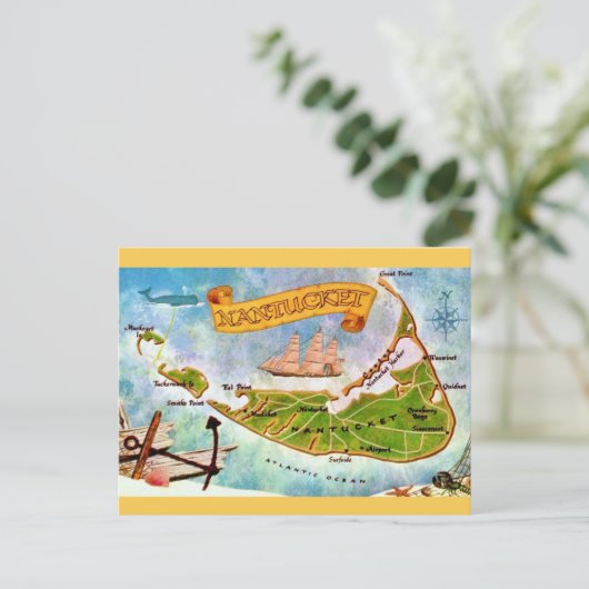 Nantucket Island MA kaart ansichtkaart (Staand voorkant)