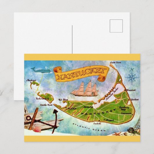 Nantucket Island MA kaart ansichtkaart (Voorkant / Achterkant)