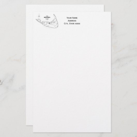 Nantucket Island MA Map Black Briefpapier (Voorkant / Achterkant)