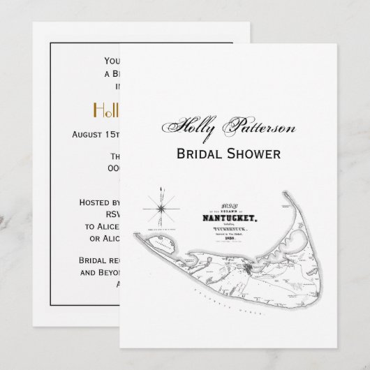 Nantucket Island MA  Map Black Kaart (Voorkant / Achterkant)