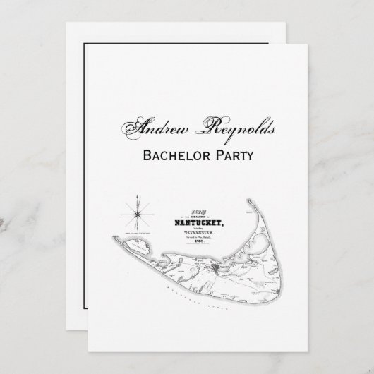 Nantucket Island MA  Map Black Kaart (Voorkant / Achterkant)