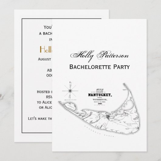 Nantucket Island MA Map Black Kaart (Voorkant / Achterkant)