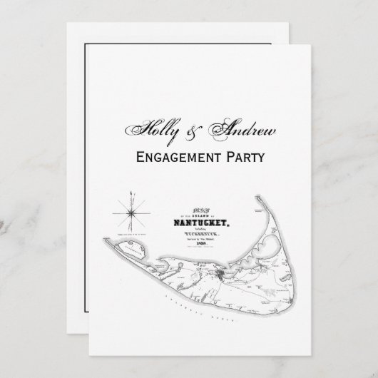 Nantucket Island MA  Map Black Kaart (Voorkant / Achterkant)