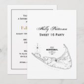 Nantucket Island MA  Map Black Kaart (Voorkant / Achterkant)